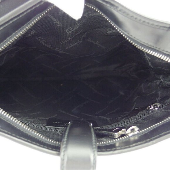 Authentic Salvatore Ferragamo shoulder bag logo canvas leather